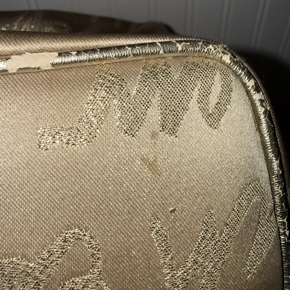 Coach Ltd Ed Poppy Lurex Script F17472 Hobo Shoulder Bag Gold Jacquard & Leather